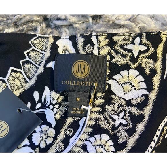 JM Collection Black Gold Paisley Print Top Womens Size M NWT - Picture 2 of 9